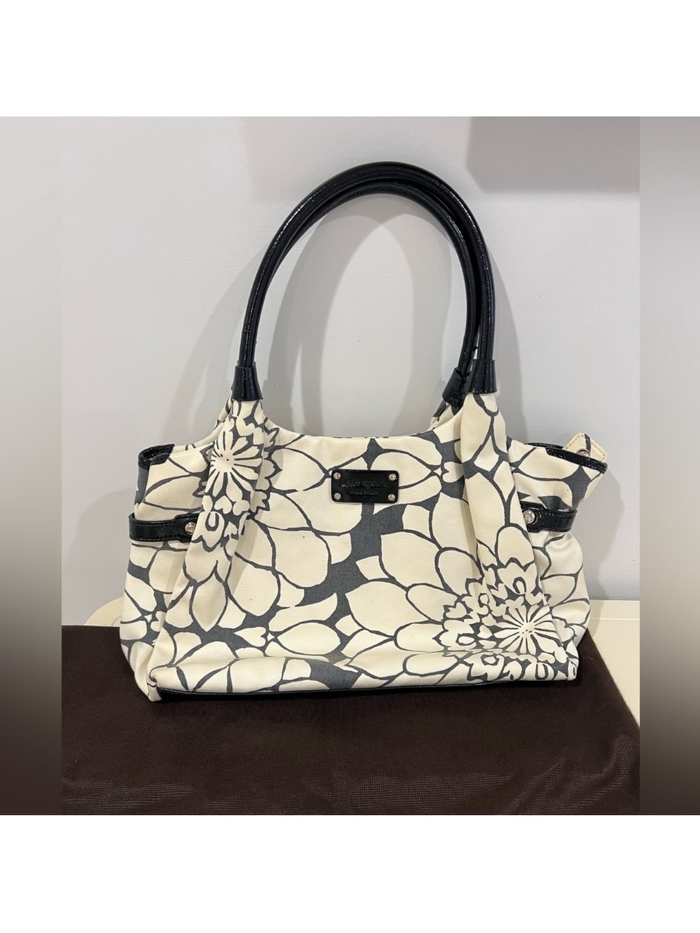 kate spade Black and Cream Floral Canvas Tote